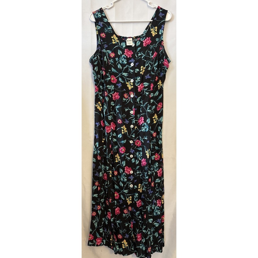 Blair Vtg 90s Floral Vibrant Sleeveless Button Down Maxi Dress Smocked P/M NWOT